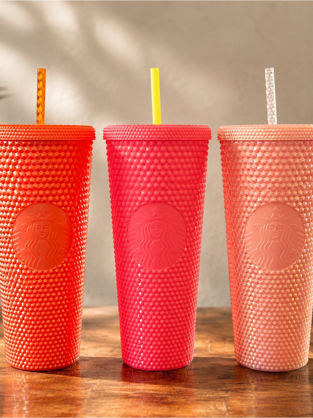 Lot of 3 Starbucks Studded Tumblers Lot Peach Coral Pink Cold Cups
